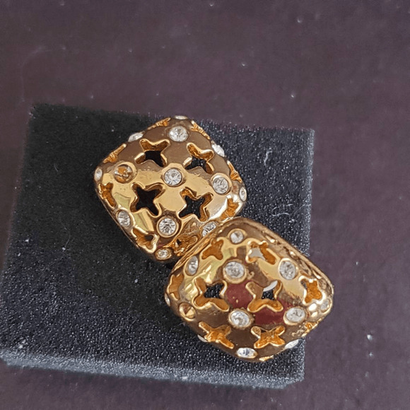 Swarovski Earrings Gold Plated‎ Crystals Accents Swan Signed Clip On Closure - Picture 3 of 6